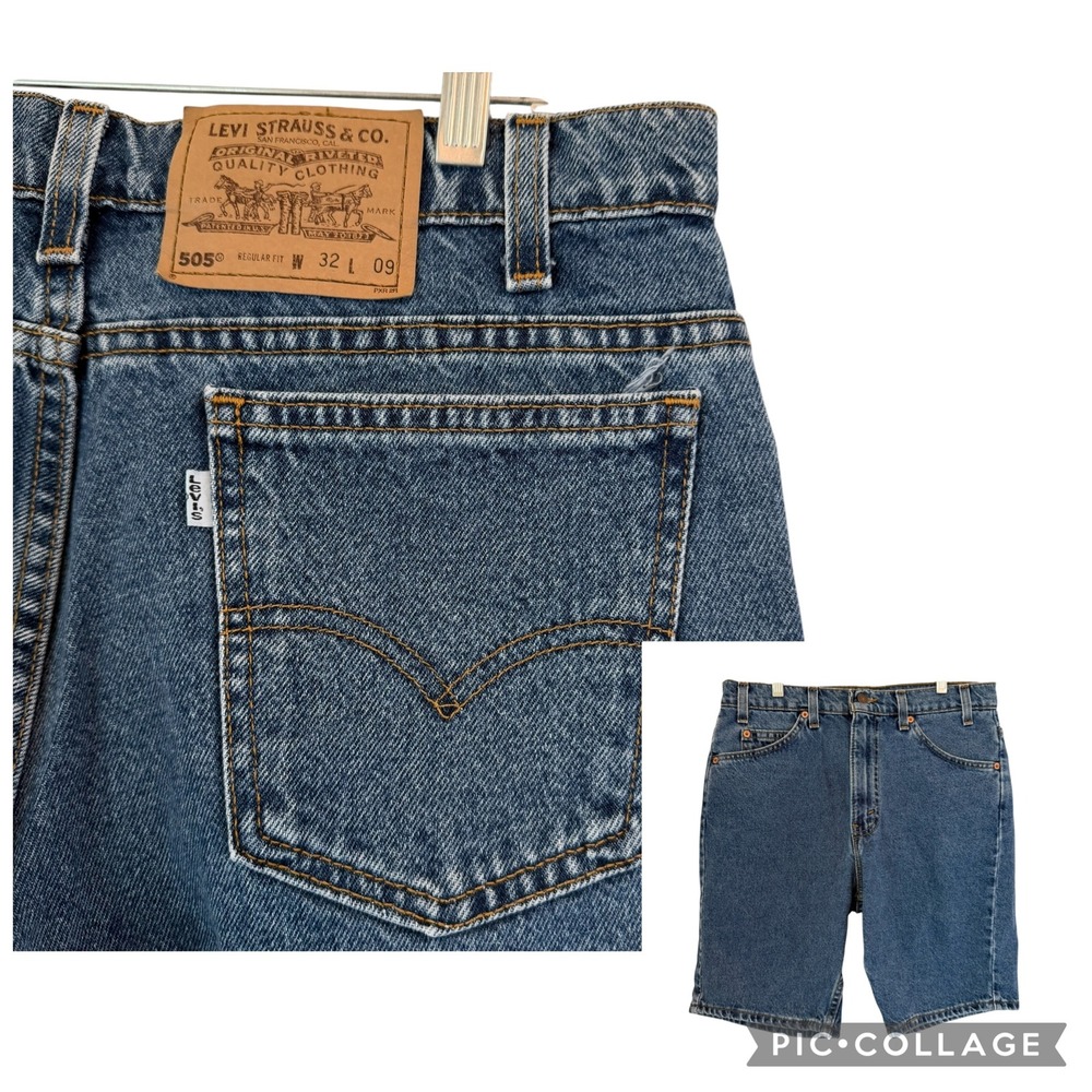 VTG Levis 505 Regular Fit Denim Jean Shorts 32 Fit 31 L9 White Tab Blue USA 90s